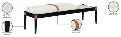 Emory Cream Cane And Linen Textured Fabric Upholstered Bench, 1 Piece (Style 3)