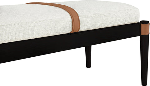 Emory Cream Cane And Linen Textured Fabric Upholstered Bench, 1 Piece (Style 3)