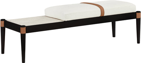 Emory Cream Cane And Linen Textured Fabric Upholstered Bench, 1 Piece (Style 3)