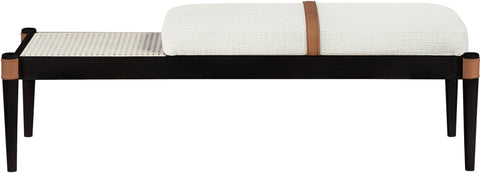 Emory Cream Cane And Linen Textured Fabric Upholstered Bench, 1 Piece (Style 3)