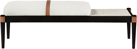 Emory Cream Cane And Linen Textured Fabric Upholstered Bench, 1 Piece (Style 3)