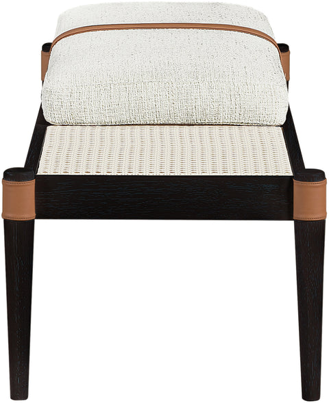 Emory Cream Cane And Linen Textured Fabric Upholstered Bench, 1 Piece (Style 3)