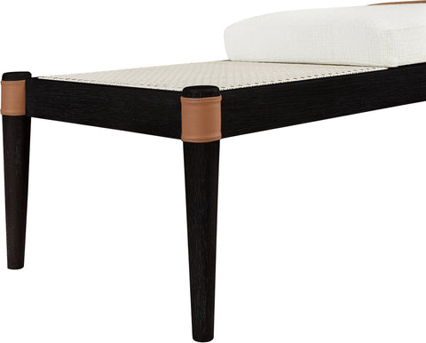 Emory Cream Cane And Linen Textured Fabric Upholstered Bench, 1 Piece (Style 3)