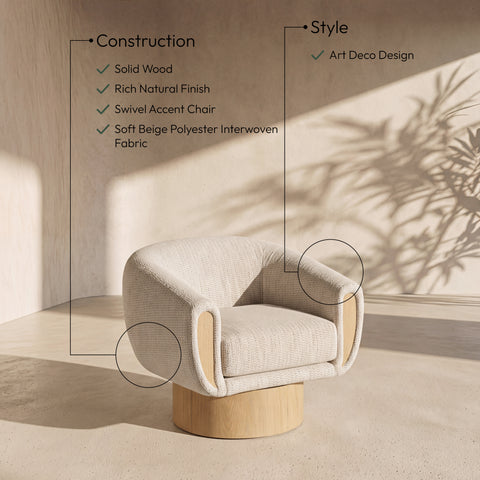 Harper Beige Interwoven Fabric Upholstered Swivel Accent Chair, 1 Piece