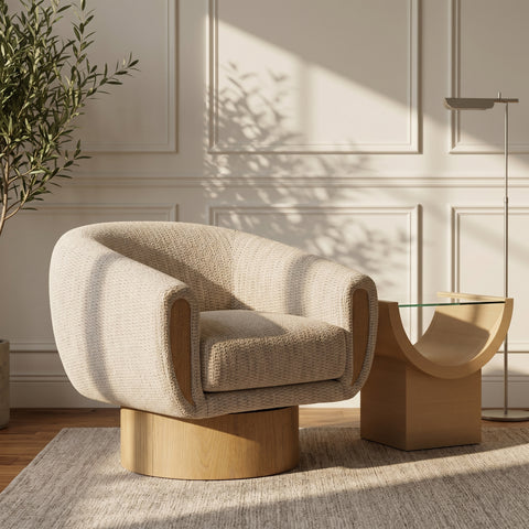 Harper Beige Interwoven Fabric Upholstered Swivel Accent Chair, 1 Piece