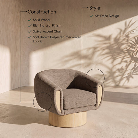 Harper Brown Interwoven Fabric Upholstered Swivel Accent Chair, 1 Piece