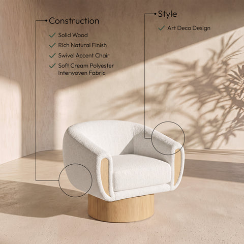 Harper Cream Interwoven Fabric Upholstered Swivel Accent Chair, 1 Piece
