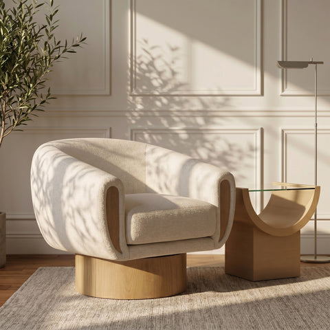 Harper Cream Interwoven Fabric Upholstered Swivel Accent Chair, 1 Piece