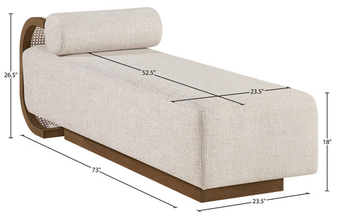 Willow Beige Cane And Linen Textured Fabric Upholstered Chaise, 1 Piece