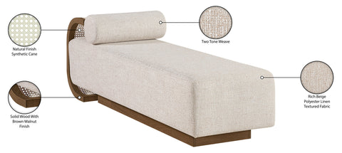 Willow Beige Cane And Linen Textured Fabric Upholstered Chaise, 1 Piece