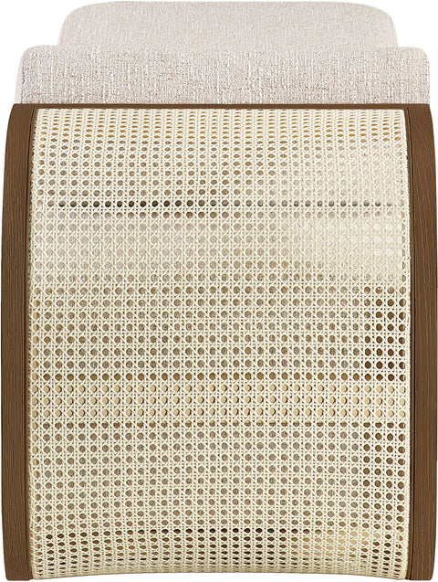 Willow Beige Cane And Linen Textured Fabric Upholstered Chaise, 1 Piece