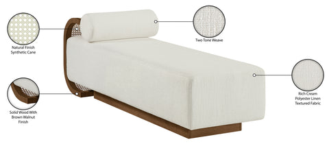 Willow Cream Cane And Linen Textured Fabric Upholstered Chaise, 1 Piece