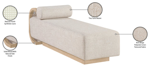 Willow Beige Cane And Linen Textured Fabric Upholstered Chaise, 1 Piece (Style 2)