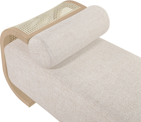 Willow Beige Cane And Linen Textured Fabric Upholstered Chaise, 1 Piece (Style 2)