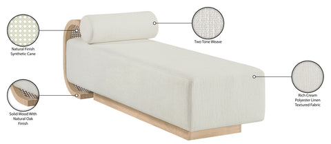 Willow Cream Cane And Linen Textured Fabric Upholstered Chaise, 1 Piece (Style 2)