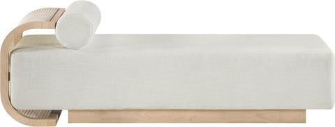 Willow Cream Cane And Linen Textured Fabric Upholstered Chaise, 1 Piece (Style 2)