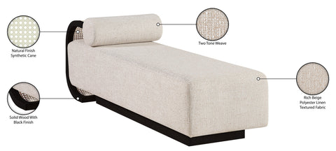 Willow Beige Cane And Linen Textured Fabric Upholstered Chaise, 1 Piece (Style 3)