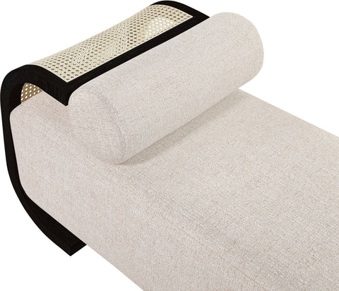 Willow Beige Cane And Linen Textured Fabric Upholstered Chaise, 1 Piece (Style 3)