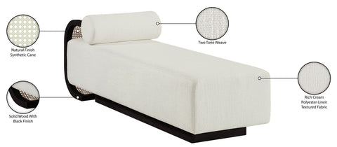 Willow Cream Cane And Linen Textured Fabric Upholstered Chaise, 1 Piece (Style 3)