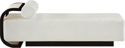 Willow Cream Cane And Linen Textured Fabric Upholstered Chaise, 1 Piece (Style 3)