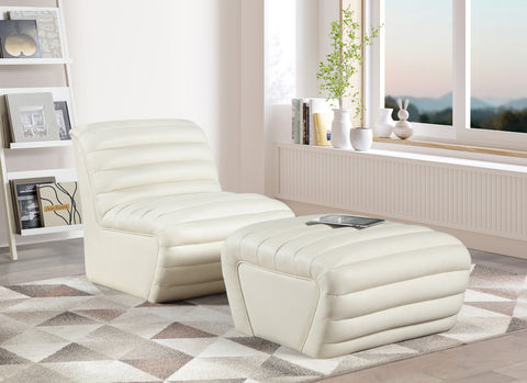 Sloane Cream Vegan Leather Upholstered Ottoman, 1 Piece (Style 2)