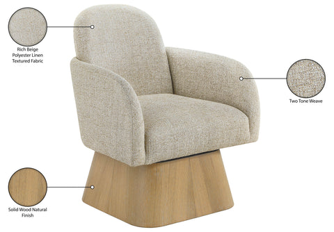 Blaire Beige Linen Textured Fabric Upholstered Swivel Accent Chair, 1 Piece