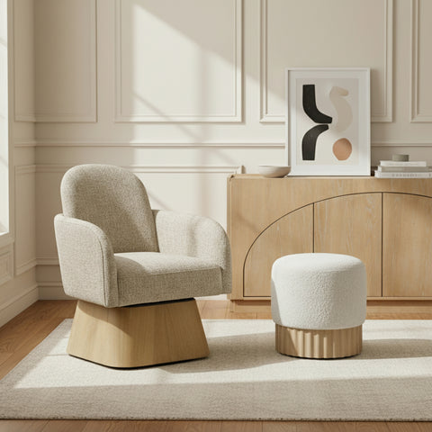 Blaire Beige Linen Textured Fabric Upholstered Swivel Accent Chair, 1 Piece