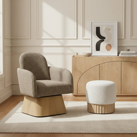 Blaire Brown Linen Textured Fabric Upholstered Swivel Accent Chair, 1 Piece