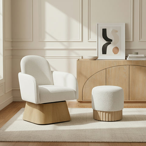 Blaire Cream Linen Textured Fabric Upholstered Swivel Accent Chair, 1 Piece