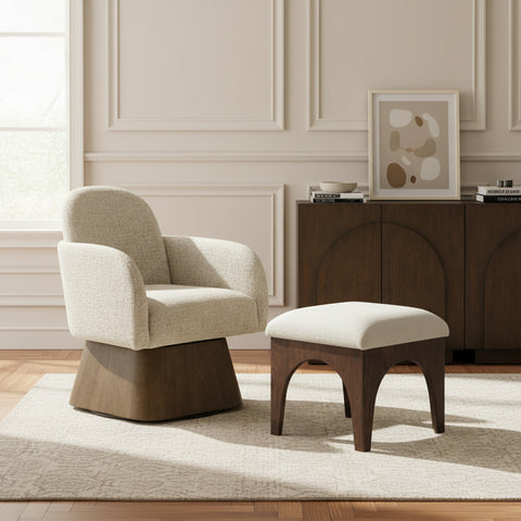Blaire Beige Linen Textured Fabric Upholstered Swivel Accent Chair, 1 Piece (Style 3)