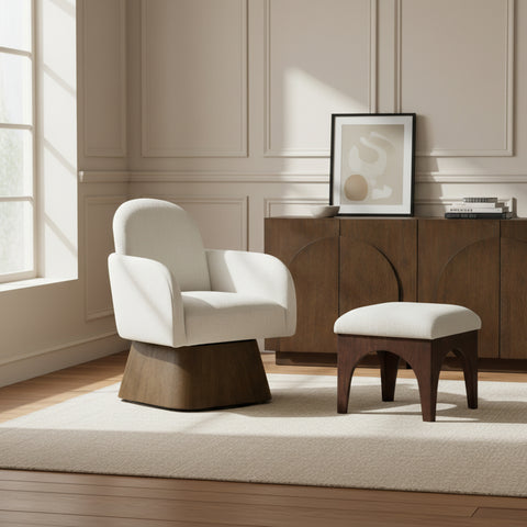 Blaire Cream Linen Textured Fabric Upholstered Swivel Accent Chair, 1 Piece (Style 3)