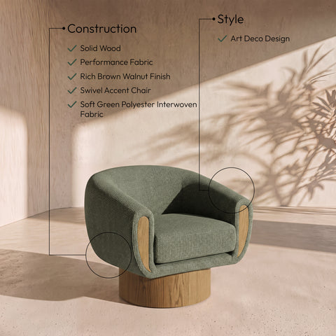 Harper Green Interwoven Fabric Upholstered Swivel Accent Chair, 1 Piece
