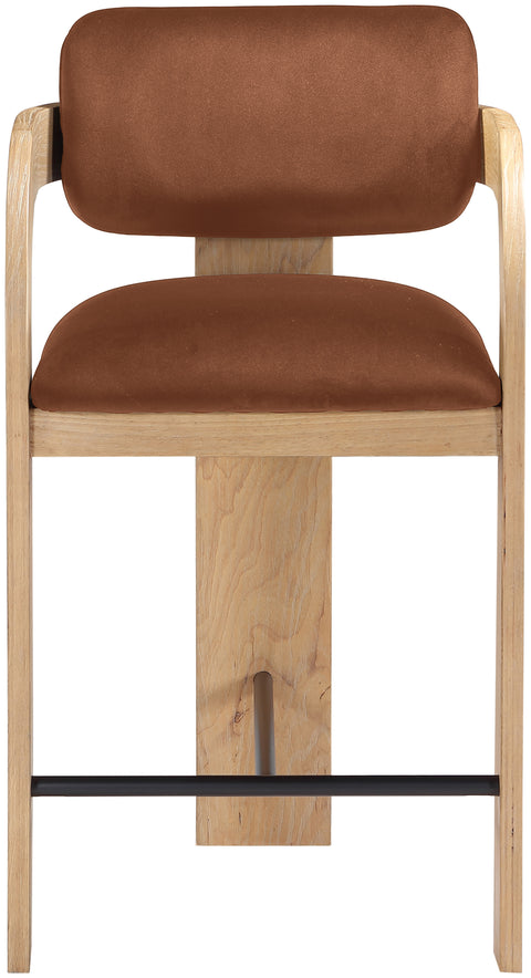 Celeste Cognac Velvet Performance Fabric Upholstered Counter Stool, 1 Piece