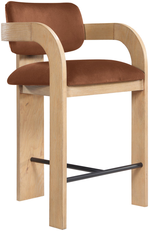 Celeste Cognac Velvet Performance Fabric Upholstered Counter Stool, 1 Piece
