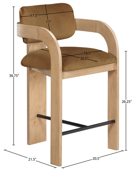 Celeste Saddle Velvet Performance Fabric Upholstered Counter Stool, 1 Piece