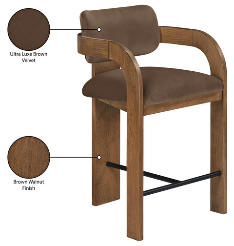 Celeste Brown Velvet Performance Fabric Upholstered Counter Stool, 1 Piece (Style 2)