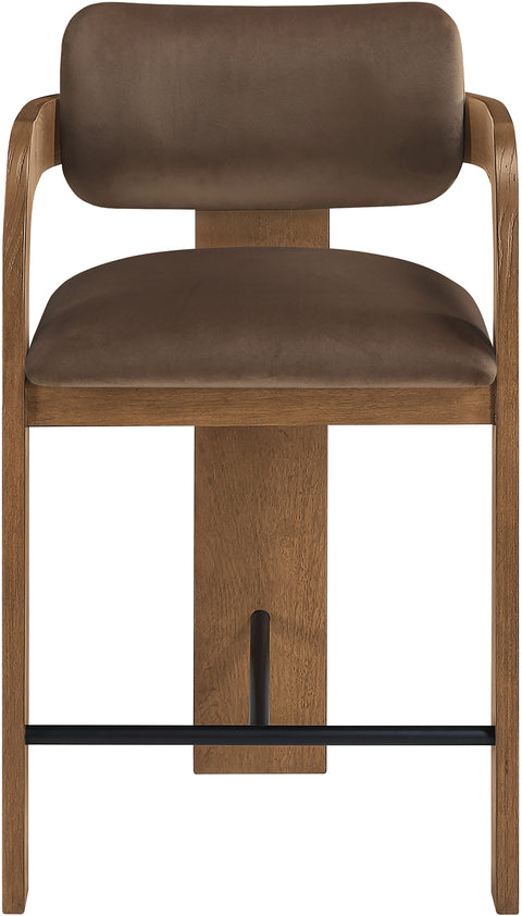 Celeste Brown Velvet Performance Fabric Upholstered Counter Stool, 1 Piece (Style 2)