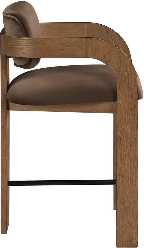Celeste Brown Velvet Performance Fabric Upholstered Counter Stool, 1 Piece (Style 2)