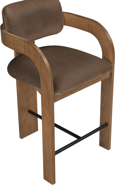 Celeste Brown Velvet Performance Fabric Upholstered Counter Stool, 1 Piece (Style 2)
