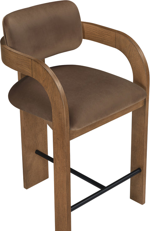 Celeste Brown Velvet Performance Fabric Upholstered Counter Stool, 1 Piece (Style 2)