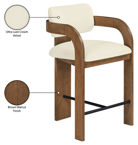 Celeste Cream Velvet Performance Fabric Upholstered Counter Stool, 1 Piece (Style 2)