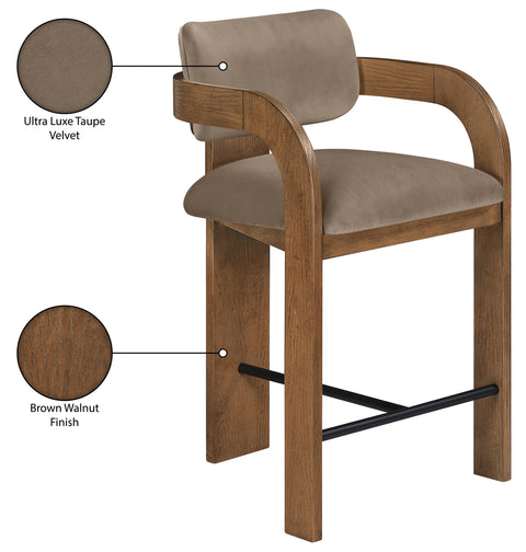Celeste Taupe Velvet Performance Fabric Upholstered Counter Stool, 1 Piece