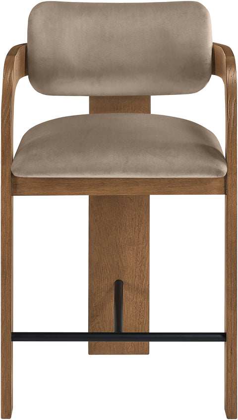 Celeste Taupe Velvet Performance Fabric Upholstered Counter Stool, 1 Piece