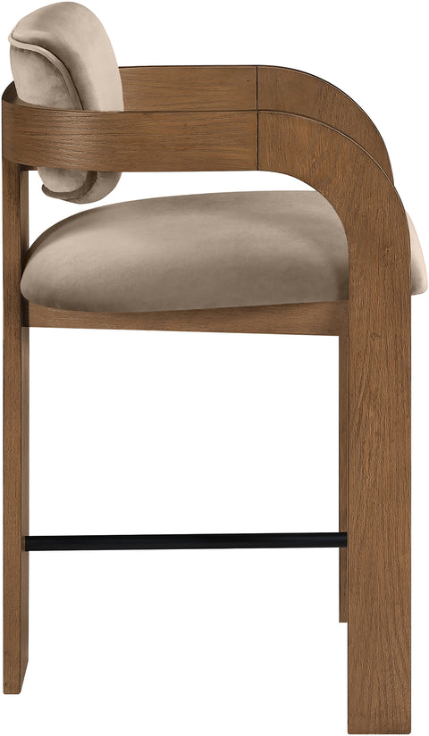 Celeste Taupe Velvet Performance Fabric Upholstered Counter Stool, 1 Piece