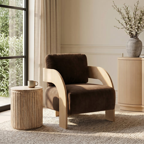 Celeste Brown Velvet Performance Fabric Upholstered Accent Chair, 1 Piece