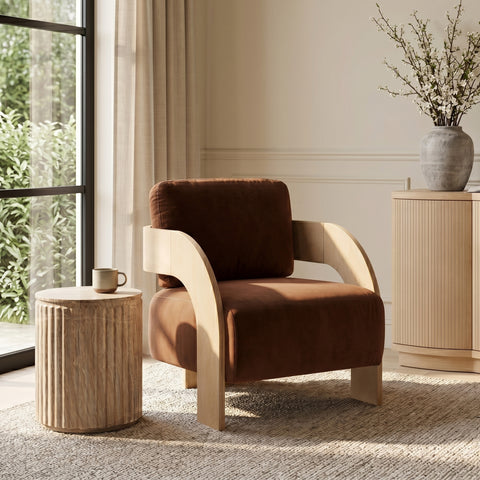 Celeste Cognac Velvet Performance Fabric Upholstered Accent Chair, 1 Piece