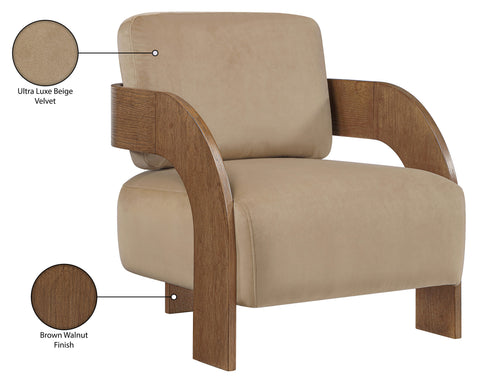 Celeste Beige Velvet Performance Fabric Upholstered Accent Chair, 1 Piece