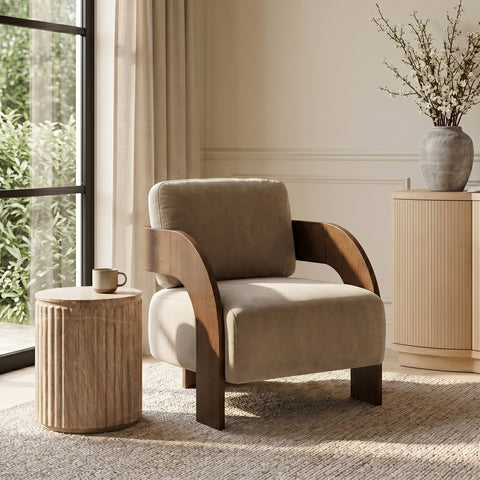 Celeste Beige Velvet Performance Fabric Upholstered Accent Chair, 1 Piece