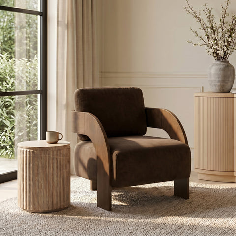 Celeste Brown Velvet Performance Fabric Upholstered Accent Chair, 1 Piece (Style 2)