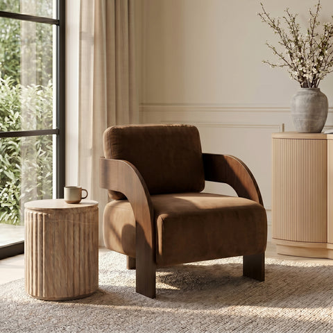 Celeste Saddle Velvet Performance Fabric Upholstered Accent Chair, 1 Piece (Style 2)